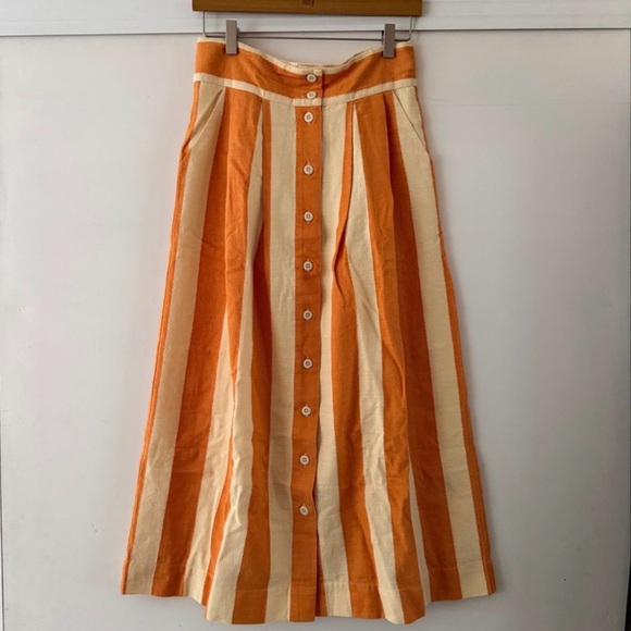 Ace & Jig Dresses & Skirts - Ace & Jig Orange and Cream Striped Button-Front A-Line Skirt NWT small
